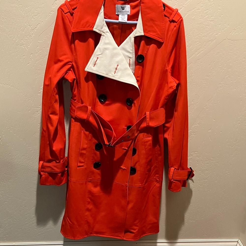 NWOT Worthington M/L Rain/Trench Coat Orange/Tan Satin Lined Nice
